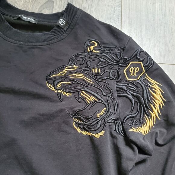 Philipp Plein Large Mens Sweatshirt Lion Tiger Embroidered Crew